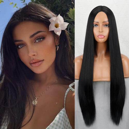 LingHang Blonde Hair Long Straight Wig with Bangs Synthetic Hair Bang Wigs with Wig for Women Black Brown Heat Resistant Wig