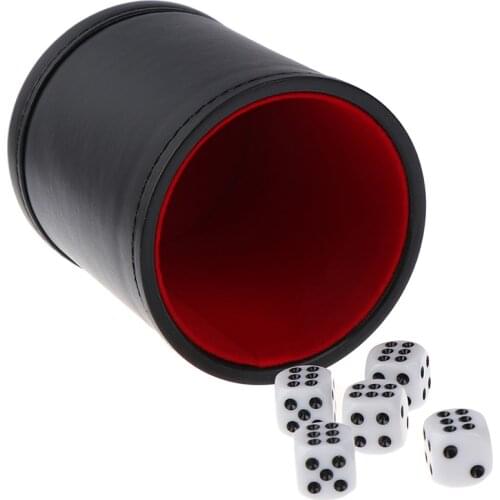 1 Pcs Double layer Dice Cups New Black PU Leather Red Flannel Dice Cup Bar Game Supplies With 5pcs Dices