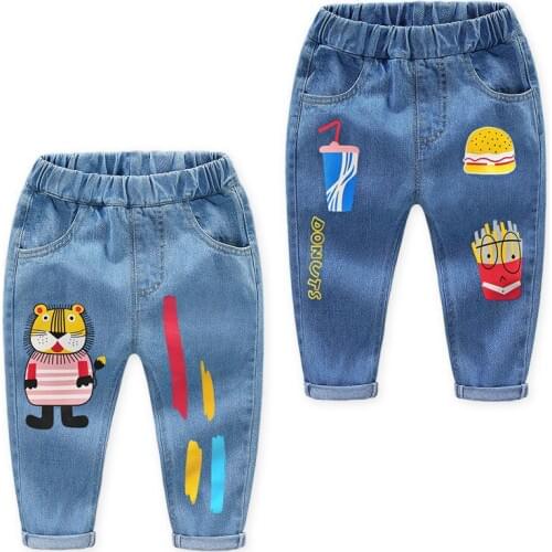 2021 Spring New Baby Boy Jeans Korean Casual Print Loose Denim Pants for Boy Kids Elastic Waist High Quality Jeans Baby Trousers