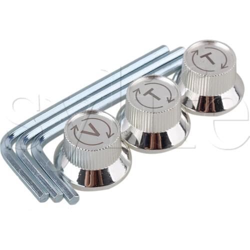 3pcs Electric 1V2T Guitar 6mm ID Hole Volume Control Knobs Silver