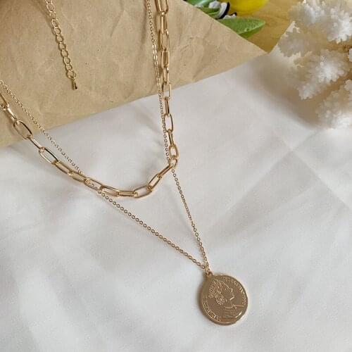 Europe And The United States 2021 New Trend Multi-Layer Metal Pendant Moon Disc Heart-ShapedTemperament Fashion All-Match