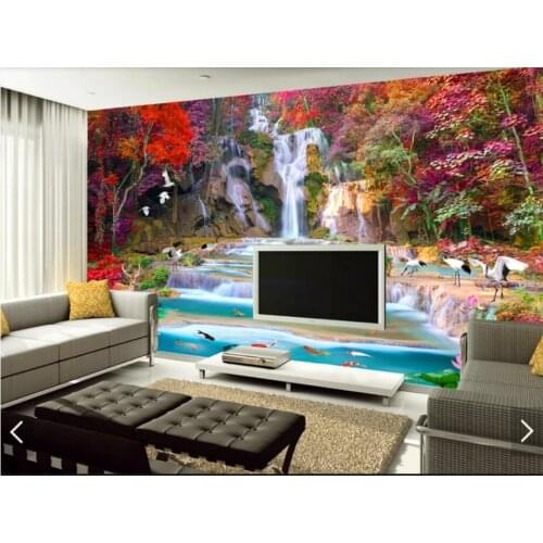 Decoration Mural 3D Forest Waterfall Mural Wall Papers for Walls Wallpaper Nature View Canvas HD Photo Wallpapers Contact Paper
