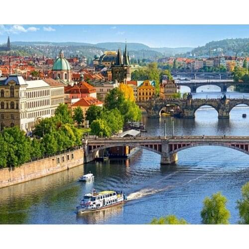 GATYZTORY 60x75cm Frame Bridge City Diy Painting By Numbers Canvas Drawing Landscape Handpainted Gift Wall Decor Artwork