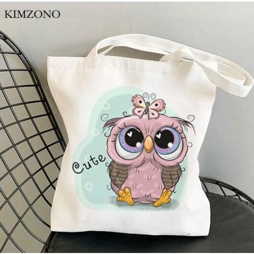Owl shopping bag canvas tote grocery reusable cotton bolsa bag fabric ecobag sac cabas foldable cabas