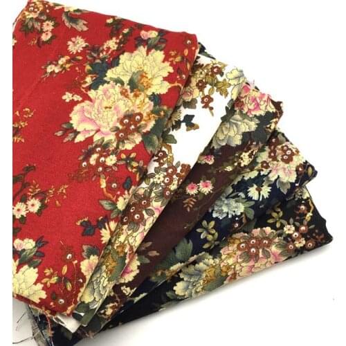 Chinese Meticulous Peony Cotton Linen Printed Ethnic Handmade DIY Fabric Rice! 5 Colors