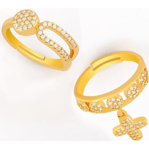 FLOLA Crystal Cross Ring For Women Adjustable Cubic Zirconia Cuff Open Ring Stackable Knuckle CZ Gold Simple Jewelry Gift rigj69