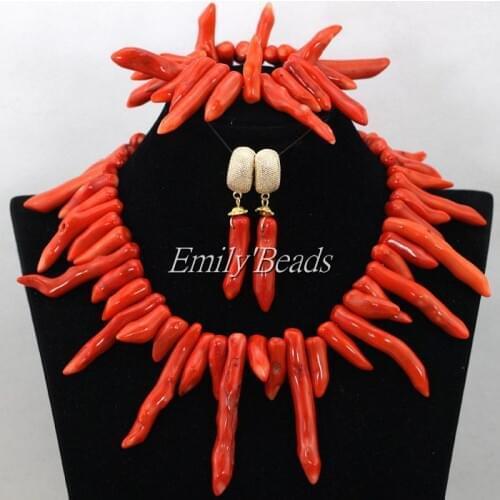 Rare Natural Coral Beads Necklace Set For Women Irregular Nigerian African Wedding Bridal Jewelry Set Free Shipping CJ568