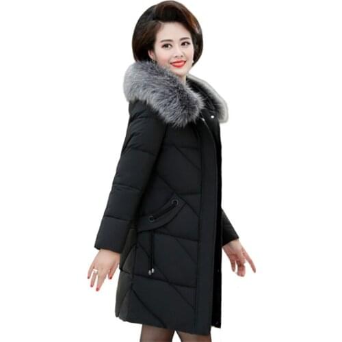 Parkas Womens Winter Jackets Casual Fur Collar Hooded Long Down Cotton Jacket Warm Thick Plus Size 5XL Big Pocket Womens Coat