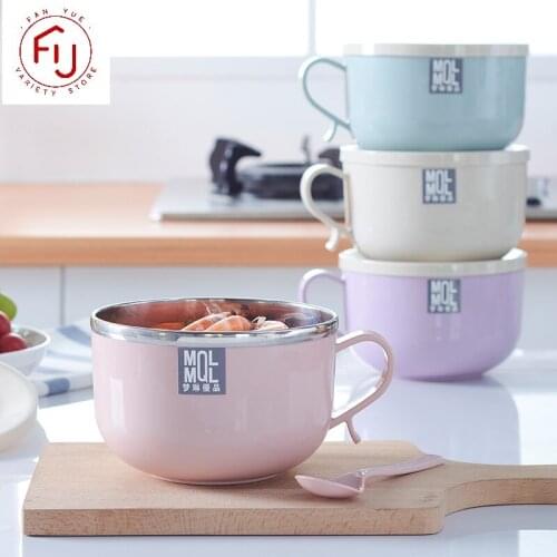 Cartoon Cute Rabbit Noodle Bowl With Lid Handle Stainless Steel Plastic Leak-Proof Food Container Rice Soup Bowls Children Bowl