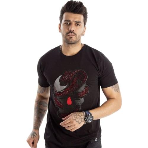 DeepSEA Male Maroon Stone Embroidered Short Sleeve T-Shirt O-Neck Slim Fit Poplin Fabric Cotton Lycra High Quality Casual Summer 2101908