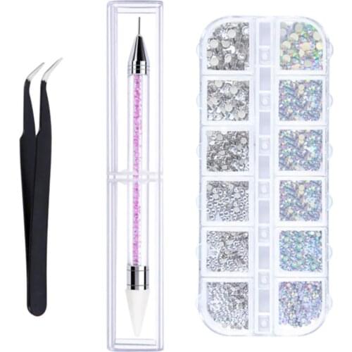 3Pcs Dual-ended Nail Art Dotting Painting Pen Rhinestone Picker Manicure Kit