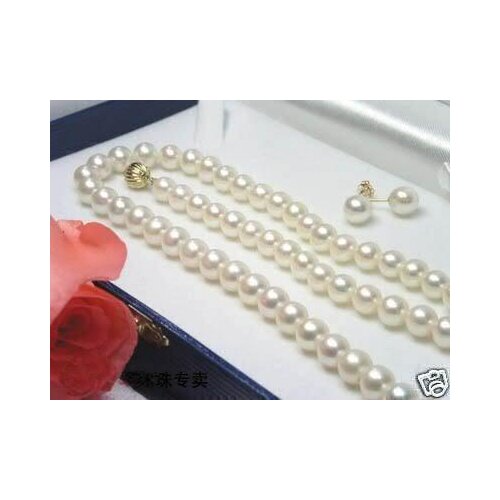 Wholesale Good 8-9MM White A Akoya Cultured Pearl Necklace Set Genuine 18inch Wedding Women Jewelry Collier Halsketten Big Sweat