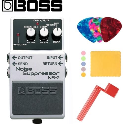Boss NS-2 Audio Noise Suppressor Pedal for Guitar Bundle with Picks, Polishing Cloth and Strings Winder