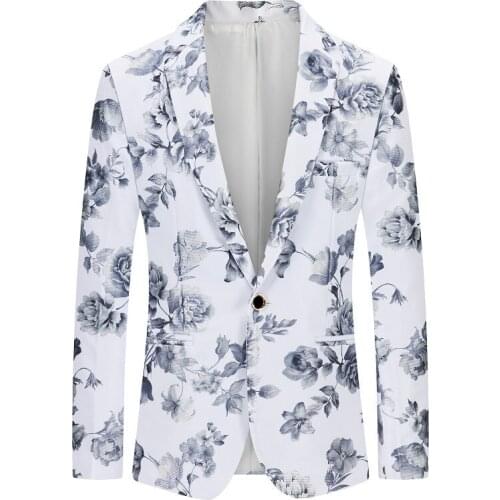 White Single Button Printed Suit Jacket for Mens Wedding Party Coat for Men Jaqueta Fashion Hot Sale Tuxedo 3xl