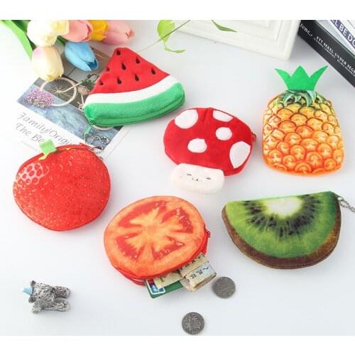 SLPF Plush Wallet 3D Cartoon Cute Fruit Plush Coin Purse Coin Key Bag Lady Hand Take Wallet Card Pack Girl Student Gift New M08