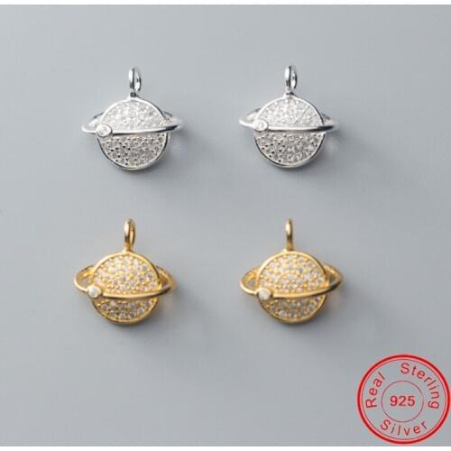 UQBing New Planet 925 Sterling Silver Round Cubic Zircon Dangles Charms Fit Bracelet & Necklace Pendant Unique Jewelry