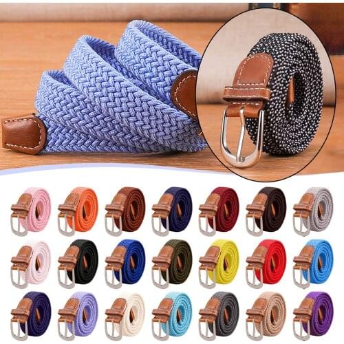 Men And Women Elastic Fabric Woven Casual Belt Pin Buckle Expandable Braided Stretch Wild Canvas Simple And Stylish Belt#p3