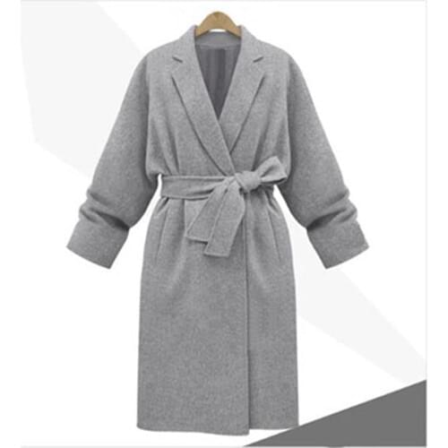 Savabien Elegant Long Sleeve Vintage Lapel Belted Woolen Coat V Neck Fashion Runway Wool Jacket Trench Coat Korean Overcoat