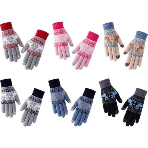BONISKISS 2020 Christmas Winter Female Elk Pattern Wool Warm Winter Touch Screen Gloves Full Finger Driving Guantes Female Luvas