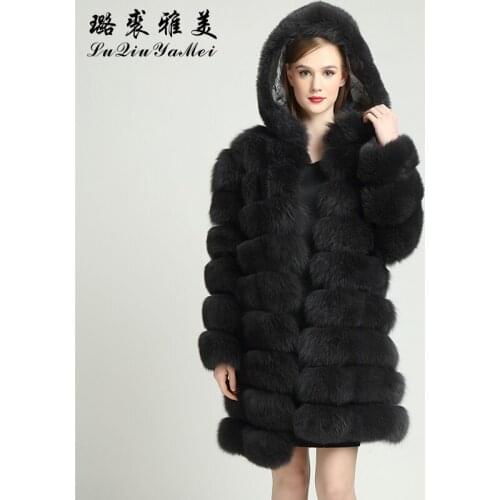 80cm Customized Fur Coats Hooded Real Fox Fur Vest Natural Fur 2020 Overcoat Plus Size Jackets Luxury Brand Coat Winter Female