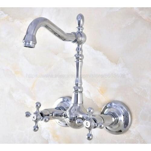 Basin Faucets Chrome Wall Mounted Kitchen Bathroom Sink Faucet Dual Handle Swivel Spout Hot Cold Water Mixer Tap znf582