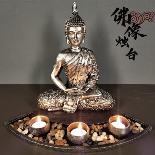 Buddha Statue Candlestick Resin Candle Tray Decorative Accessories Home Decorations FigurinesTealight Candlestick Holders