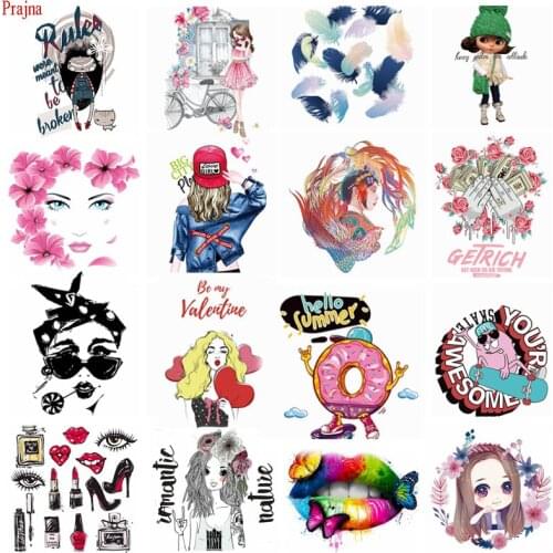 Prajna Heat Transfer Vinyl Fashion Girl Patch Iron On Transfer For Clothing Womens T-shirt Thermal Stickers On Clothes Applique