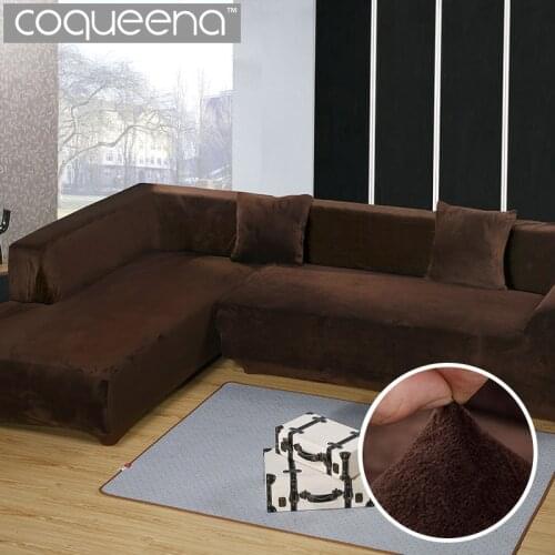Thick Plush Velvet 2 Pieces Covers For Corner Sofa Universal Stretch Elastic L Shaped Sofa Covers SC045 Chaise Cover Sofa Angled