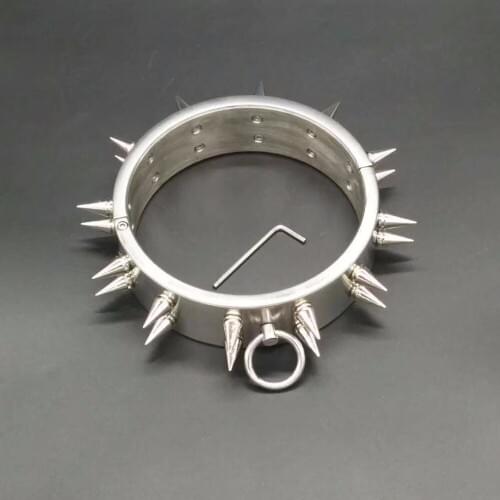Heavy Male Female Stainless Steel Spiked Collar Necklet Handcuffs Fetter Anklet Shackles Restraint Bondage Chains Sex Toy 22
