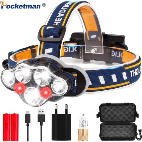 50000LM Ultra Bright 7 LED Headlamp Waterproof Headlight USB Rechargeable Head Torch White/Red Light LED Head Front Light