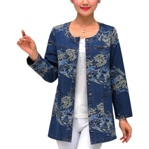 Plus Size 4XL Women Denim Jacket 2020 New Spring Autumn Cotton Jeans Coat Ladies Floral Print Slim Wash Thin Denim Coats