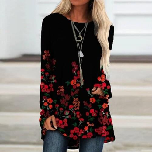 Woman Tshirts Tops 2021 Women Fashion Clothing Plus Size Printed Loose V-neck Zipper Long-sleeved oversized T-shirt Women