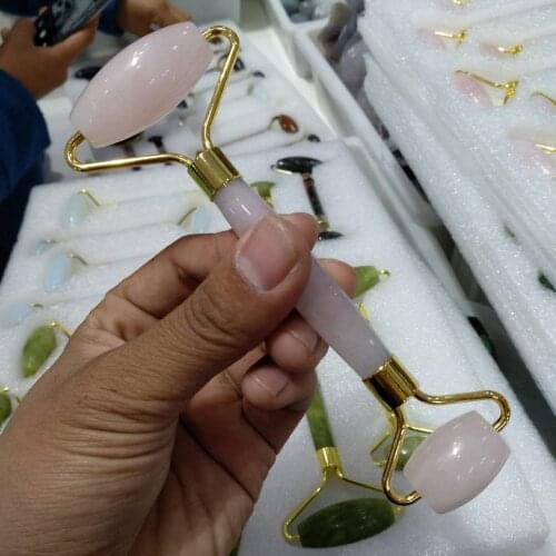 1pc Random Natural Rose Quartz Facial Massage Face SPA Tool Crystal Roller