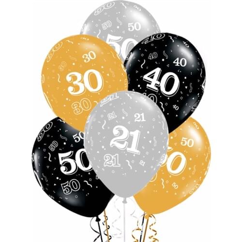 10pcs 12inch 21th 30th 40 50 Black Gold Silver Happy Birthday Balloons Wedding Anniversary Balloons Birthday Decor Party Favors