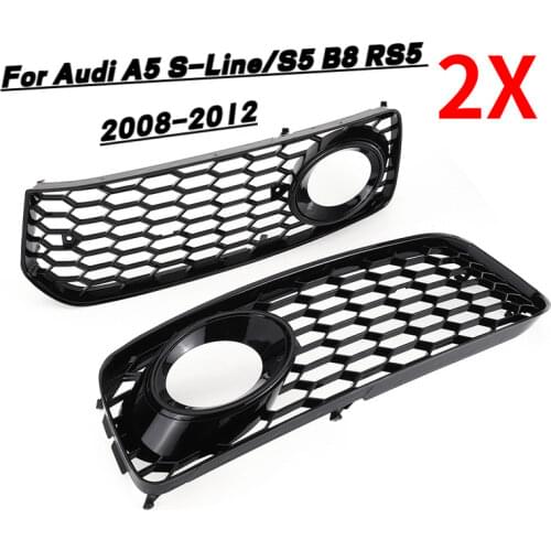 1Pair Fog Light Grille Car Fog Light Lamp Cover Honeycomb Mesh Hex Front Grille Grill For Audi A5 S-Line/S5 B8 RS5 2008-2012