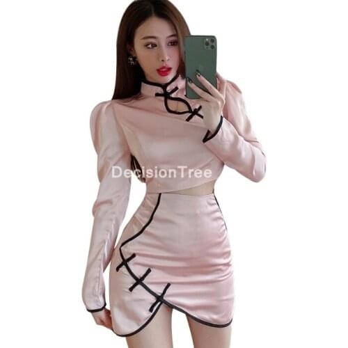 2021 qipao traditional cheongsam top+pants set party loose mesh dress chinese traditional hanfu style dress lady qipao dress