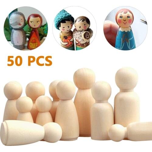 50pcs Boy and girl Wooden Peg Dolls Unpainted Figures DIY Arts Crafts supplies kids baby toys home decorations