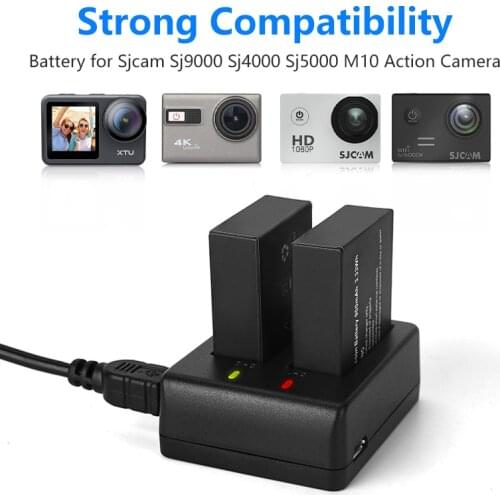 900mAh For SJCAM Sport Camera Battery Rechargeable with 2 Battery Charger for SJCAM SJ4000 SJ5000 SJ6000 BMS Action Cam Bateria