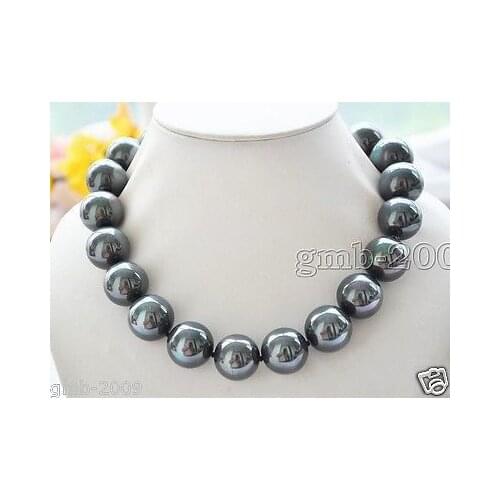 Free deliver Nobility Lucky Women Rare Huge Natural 14mm Rainbow Black South Sea Shell Pearl Round Necklace 18inch real W