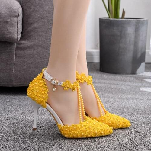 Sandals Woman Lace Wedding Shoes Bride High Heels Party Ladies Stiletto Rhinestone Pointed Toe Pumps