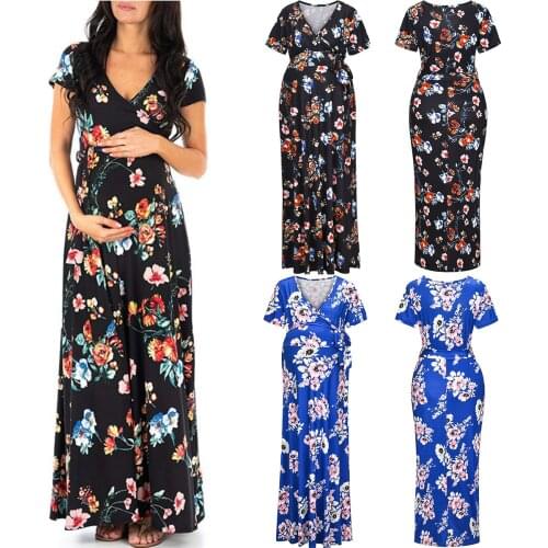 Pregnant Women Flower Dress Maternity Short Sleeve V-necks Casual Dresses for Pregnancy Irregular Party Dress Vestidos Clothes