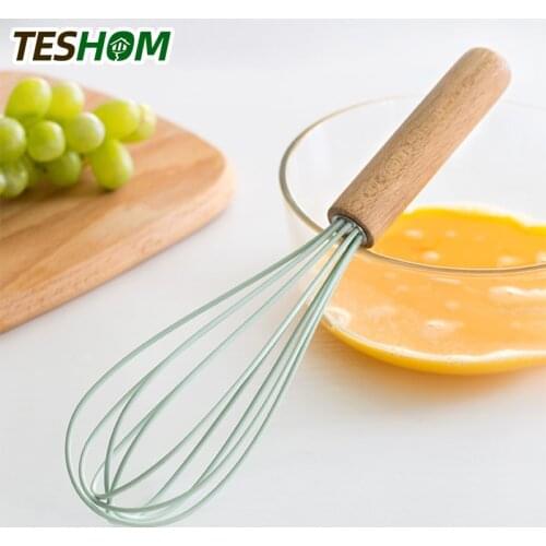 Wood Handle Egg Beater Silicone Egg Whisk Manual Cream Butter Whisk Egg Mixer Stirrer Butter Blender Kitchen Accessorie Egg Tool