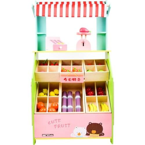 Childrens Wooden Emulational Fruits and Vegetables Selling Stall Set Baby Role-Playing Wooden Playing House Kitchen Toys