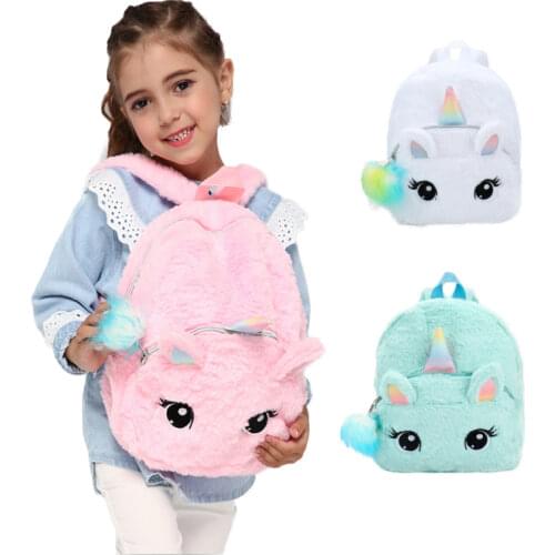 Cartoon Unicorn Children School Bag Cute Girl Soft Plush School Bag Children Student Kindergarten Embroidery Travel Bag