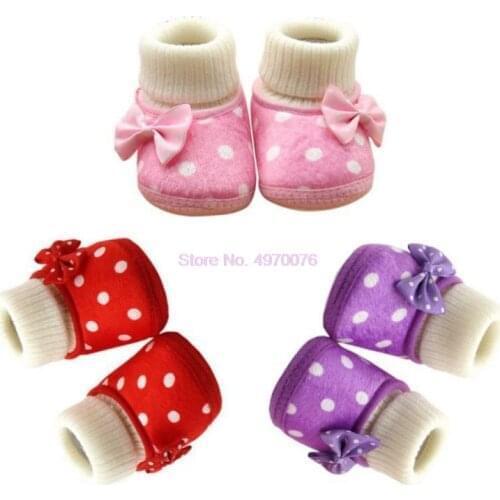 DHL 200pair Soft & Warm Baby Shoes Newborn Baby Girl Bowknot Fleece Snow Boots Booties White Princess Shoes