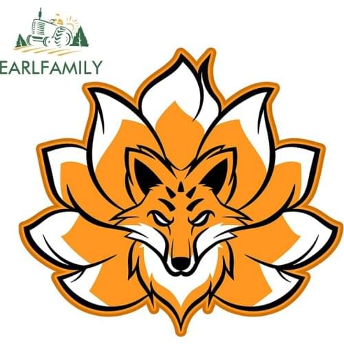 EARLFAMILY 13cm x 12.3cm for Kitsune Kawaii Fox Funny Car Stickers Cartoon Decal Scratch-Proof Sunscreen Refrigerator RV Decor