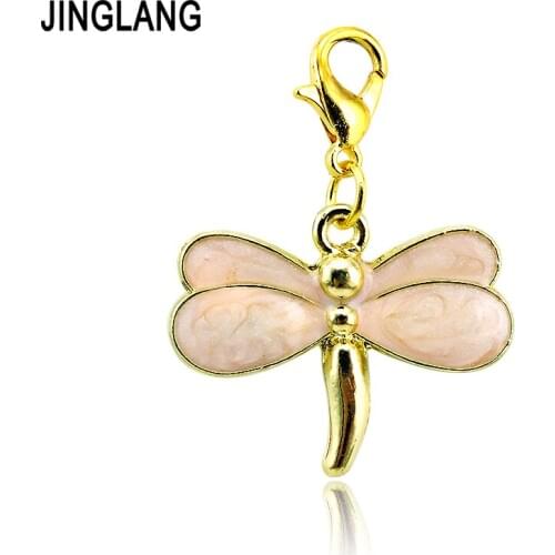 JINGLANG Fashion Gold Color Charms Lobster Clasp 4 Color Dragonfly Animals DIY Jewelry Accessories