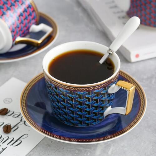 Classic abstract line ceramic coffee cup Fashion geometric pattern afternoon black tea cup