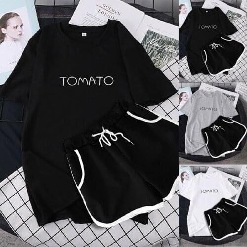 Women Two Piece Sportswear Letter T Shirts Shorts Set Summer Short Sleeve O-neck Casual Joggers Biker Shorts Outfit Sleepwear