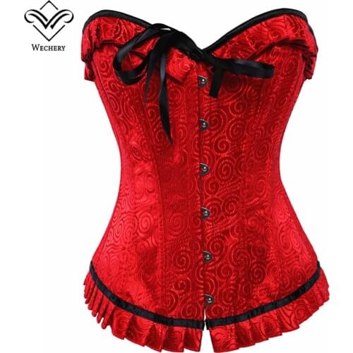 Wechery Steampunk Corset Sexy Red Gothic Clothing Bow Push Up Corsets Lace up korset Corsage Slimming Top Waist Trainer Bustiers